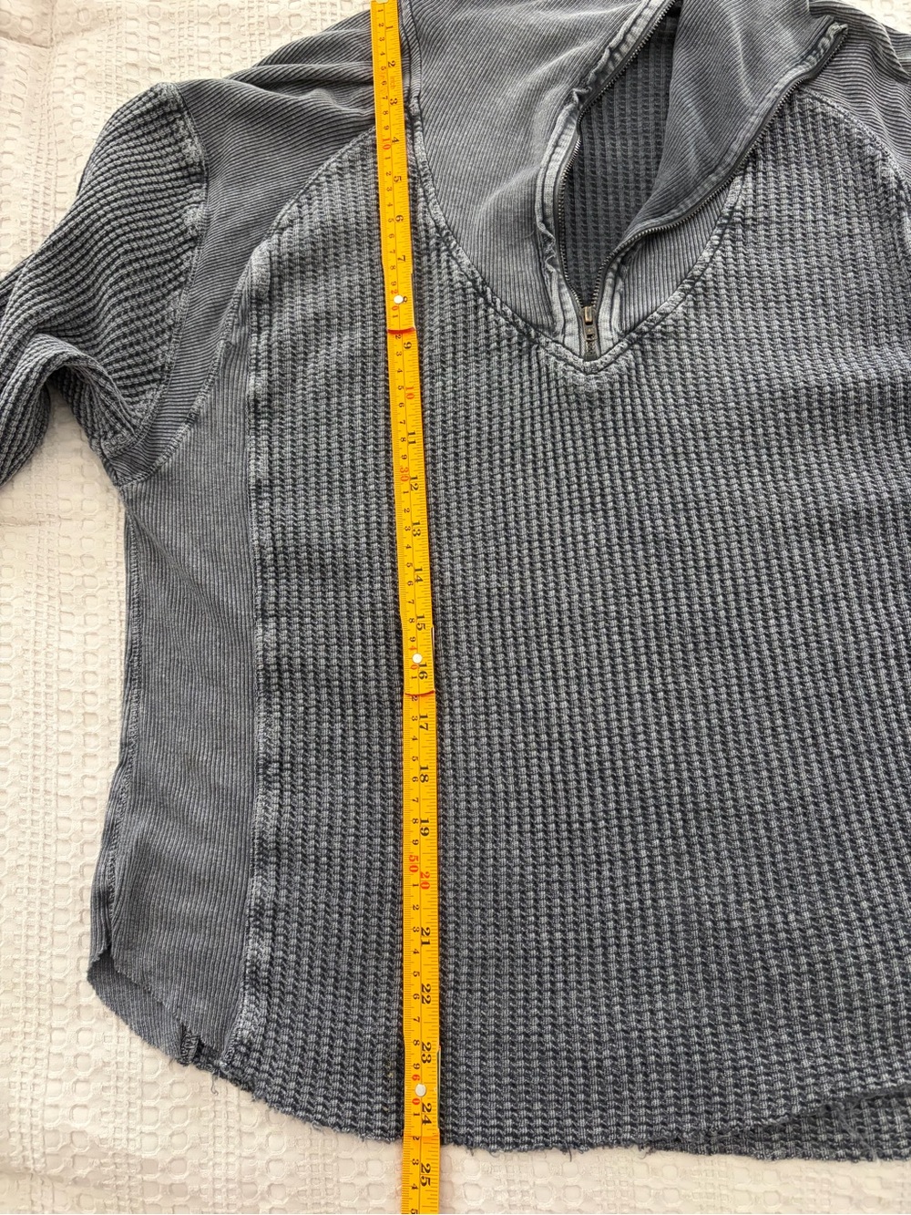 Free People Ashton Zip Thermal M Charcoal Waffle Knit Top - Picture 9 of 9